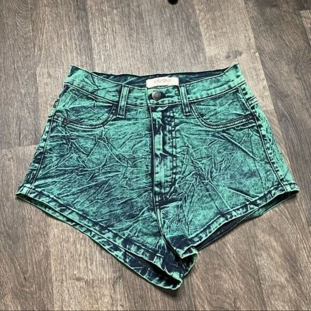 Vibrant High Waisted Acid Wash Green Short Shorts Size S